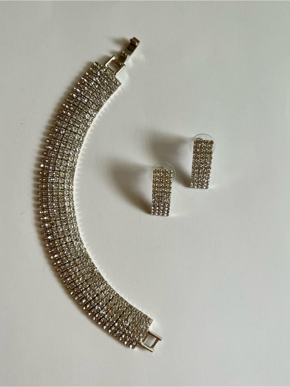 Silver Rhinestone Bracelet with Matching Earrings Set